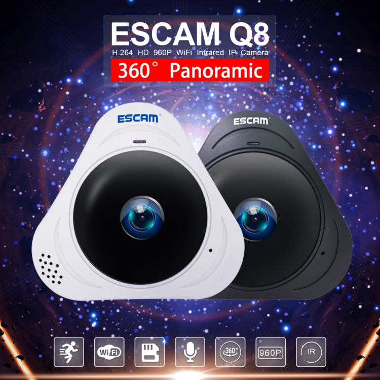 ESCAM Q8 960P 360 Degrees Fisheye Lens 1.3MP WiFi IP Camera, Support Motion Detection / Night Vision, IR Distance: 5-10m, AU Plug, Q8 AU Plug, Q8 EU Plug, Q8 UK Plug, Q8 US Plug ESCAM Q8 960P 360 Degrees Fisheye Lens 1.3MP WiFi IP Camera, Support Motion Detection / Night Vision, IR Distance: 5-10m, AU Plug, Q8 AU Plug, Q8 EU Plug, Q8 UK Plug, Q8 US Plug